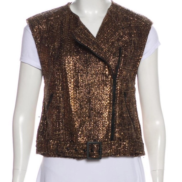 Alice and Olivia Brown Metallic Zip up vest - Picture 3 of 7